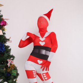 Red Sata Clause Full Body Spandex Holiday Unisex Cosplay Zentai Suit