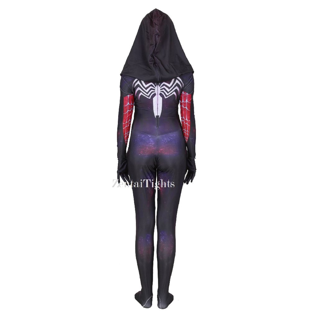 Lycra 3D Printed Women\'s Purple Cloak Halloween Cosplay Costume One-piece Tights