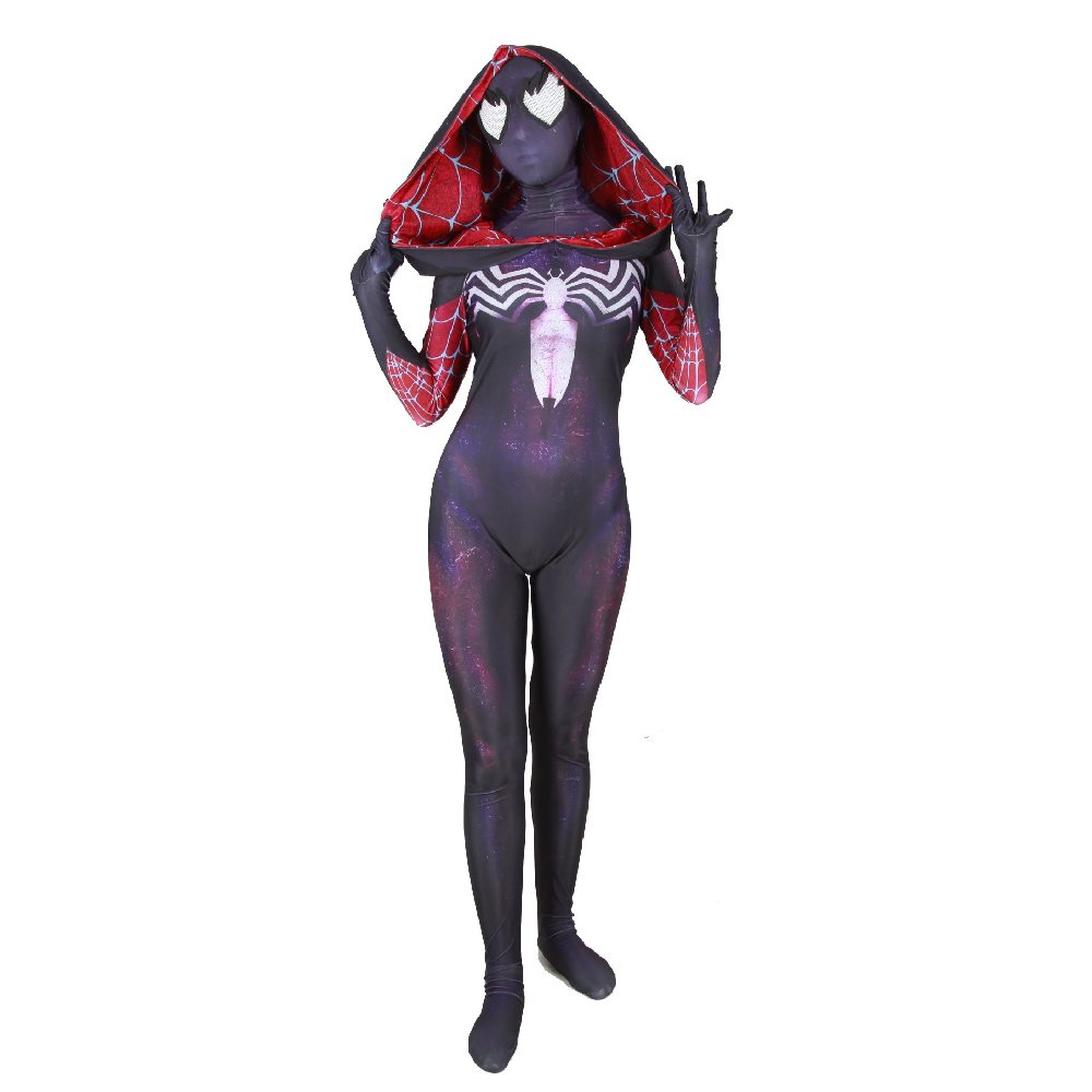 Lycra 3D Printed Women\'s Purple Cloak Halloween Cosplay Costume One-piece Tights