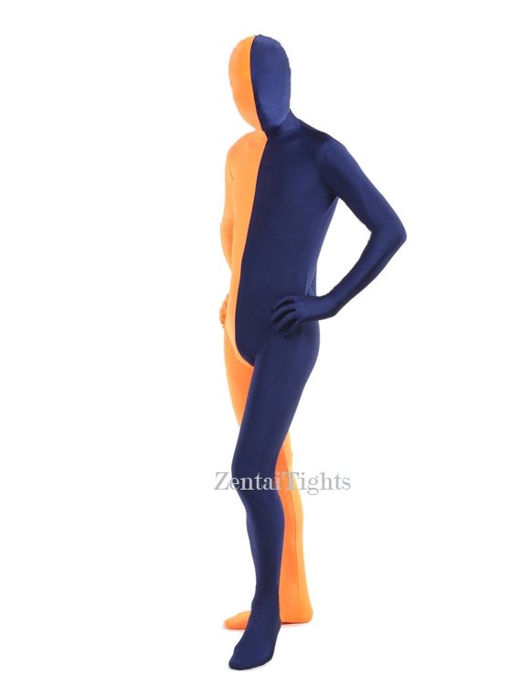 Halloween Orange Navy split costume Lycra Spandex Full Body Zentai Suit