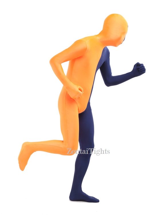 Halloween Orange Navy split costume Lycra Spandex Full Body Zentai Suit