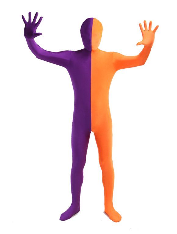 Halloween Orange Purple split costume Lycra Spandex Full Body Zentai Suit