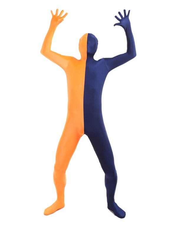 Halloween Orange Navy split costume Lycra Spandex Full Body Zentai Suit