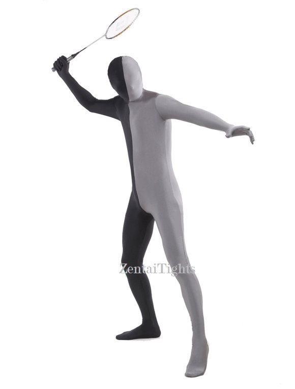 Halloween costume Black Grey split Full Body Lycra Spandex Fabric Zentai Suit