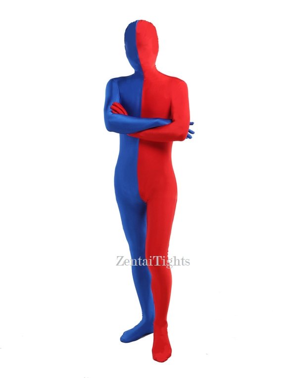 Halloween Blue Red split Lycra costume Full Body lycra Spandex zentai suit