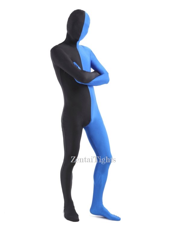 Halloween Black Blue split costume Full Body Lycra Spandex zentai suit