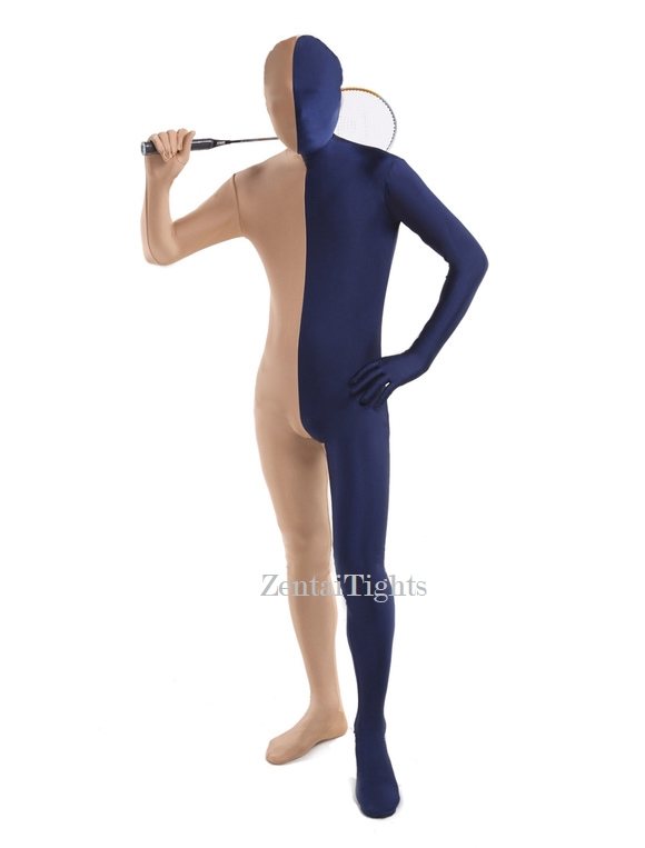Halloween Fleshcolor Navy split costume Lycra Spandex Full Body Zentai Suit
