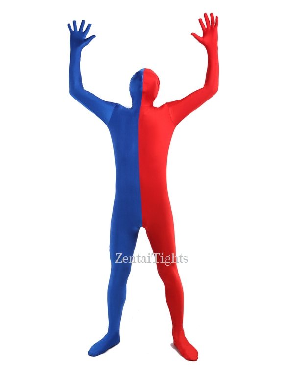 Halloween Blue Red split Lycra costume Full Body lycra Spandex zentai suit