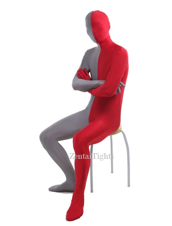 Halloween costume Grey Red Full Body Lycra Spandex Zentai Suit