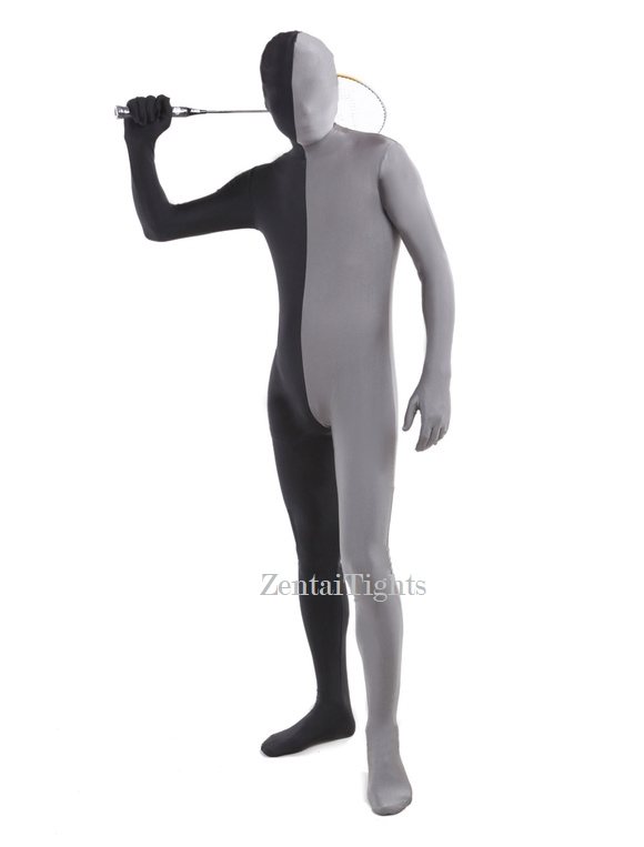 Halloween costume Black Grey split Full Body Lycra Spandex Fabric Zentai Suit
