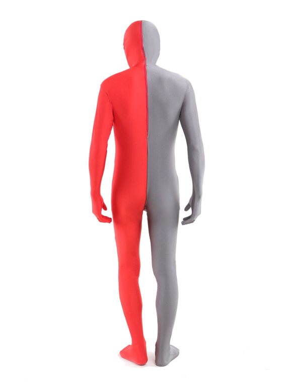 Halloween Red and Grey split Zentai costume Full Body Lycra Spandex zentai suit