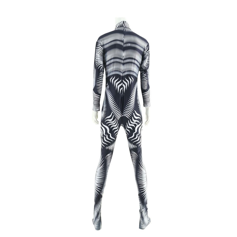 Halloween costume jumpsuit black and white texture striped cosplay Zentai suit