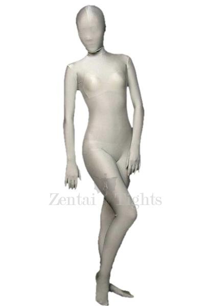 Greyish White Lycra Spandex Full body Zentai Suit
