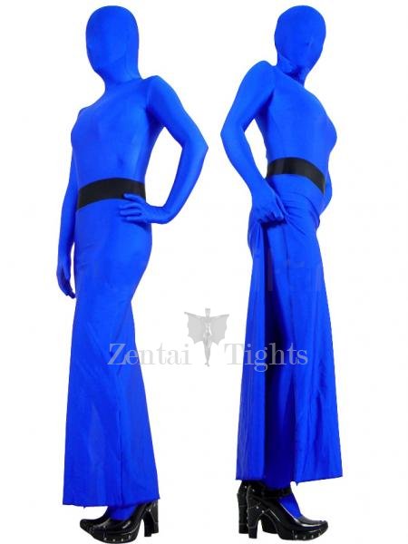 Skirt Style Blue Lycra Spandex Unisex Full body Zentai Suit in