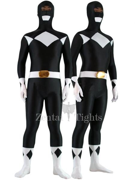 Black with White Lycra Spandex Unisex Full body Zentai Suit