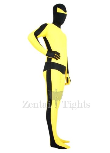 Black with Yellow Lycra Spandex Unisex Full body Zentai Suit