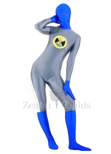 Gray with Blue Lycra Spandex Unisex Full body Zentai Suit