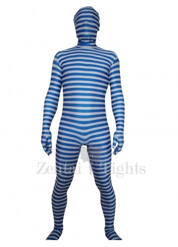 Blue And White Stripe Lycra Unisex Full body Zentai Suit Zentai