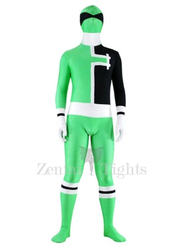 Green with White And Black Lycra Spandex Unisex Full body Zentai Suit