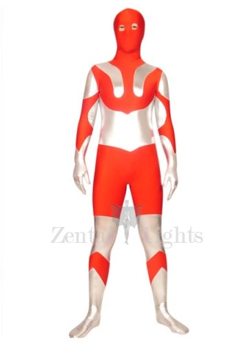 Red And Silver Lycra Spandex Super Hero Full body Zentai Suit