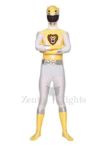 Top Top Yellow And White Shiny Metallic Lycra Super Hero Full body Zentai Suit