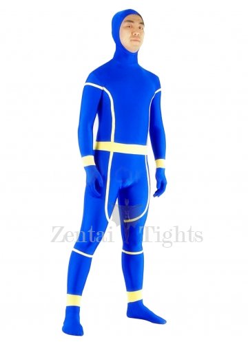 Blue and Yellow Lycra Spandex Unisex Full body Zentai Suit