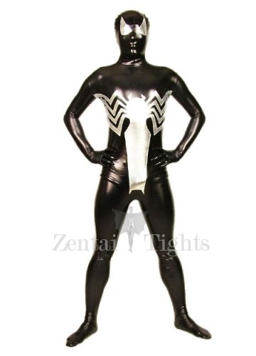 Cool Black And Silver Shiny Metallic Full body Zentai Suit