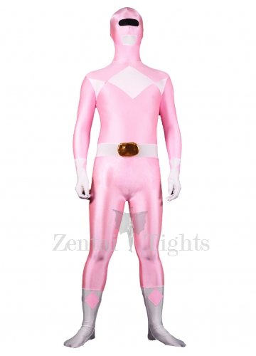 Pink with White Lycra Spandex Unisex Full body Zentai Suit