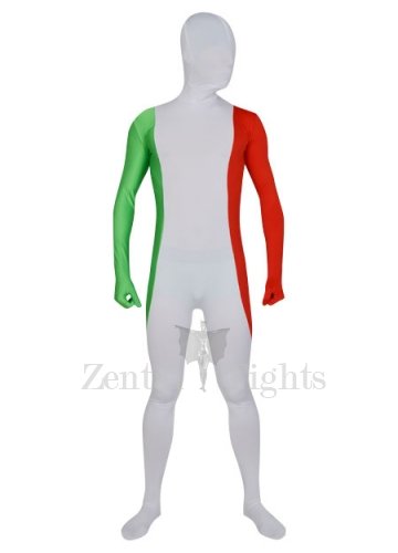Red White And Green Lycra Spandex Male Full body Zentai Suit