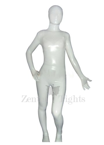 White Cream Shiny Metallic Unisex Full body Zentai Suit