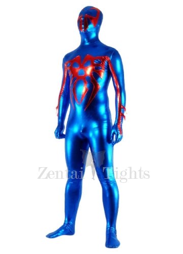 Blue And Red Shiny Metallic Super Hero Full body Zentai Suit