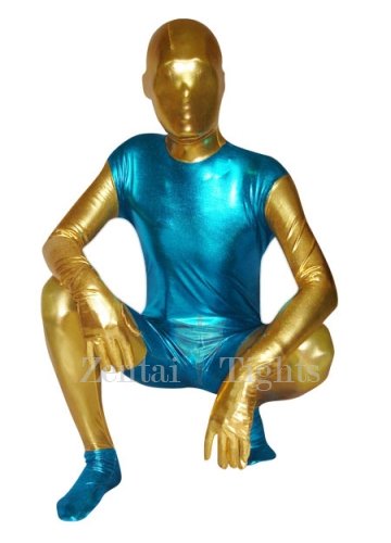 Blue And Yellow Unisex Shiny Metallic Full body Zentai Suit
