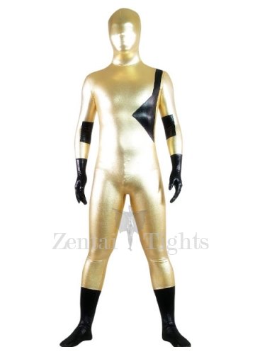 Gold And Black Shiny Metallic Lycra Spandex Full body Zentai Suit