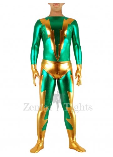 Green & Golden Shiny Metallic Full body Zentai Suit