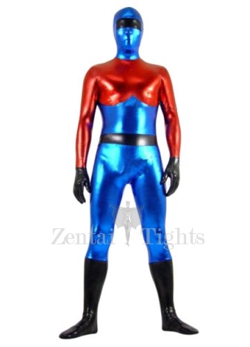 Red Blue and Black Shiny Metallic Super Hero Full body Zentai Suit