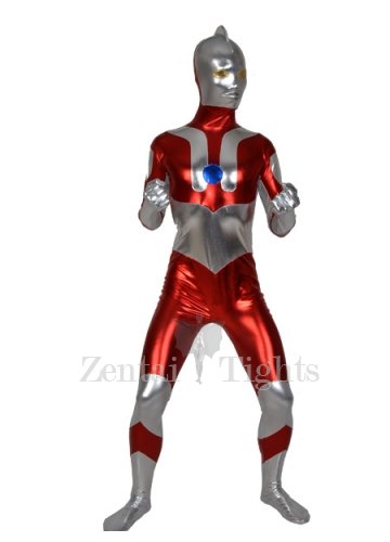 Red Gray Shiny Metallic Full body Zentai Suit Zentai Men\'s Suit
