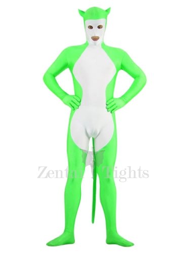 White And Green Shiny Metallic Full body Zentai Suit