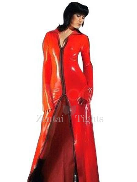 Crimson PVC Rain Coat with Front Open Zipper
