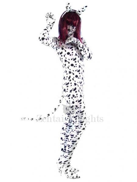 Black Dot Lycra Spandex Unisex Full body Zentai Suit Zentai Catsuit with Tail