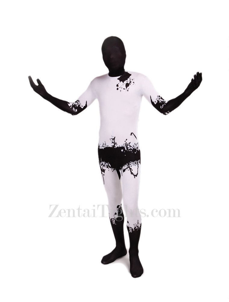 Black and White Ink Full Body Halloween Spandex Holiday Unisex Cosplay Zentai Suit