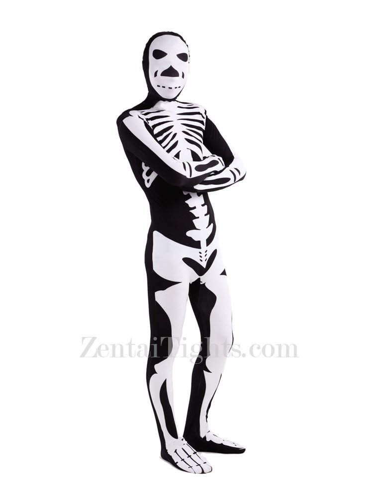 Black and White Skull Full Body Halloween Spandex Holiday Unisex Cosplay Zentai Suit