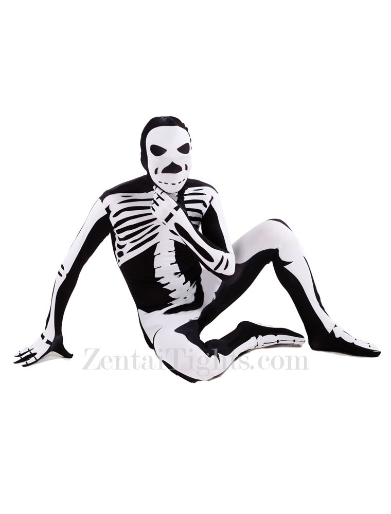 Black and White Skull Full Body Halloween Spandex Holiday Unisex Cosplay Zentai Suit