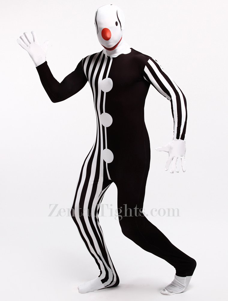 Black and White Strip Clown Full Body Halloween Spandex Holiday Unisex Cosplay Zentai Suit