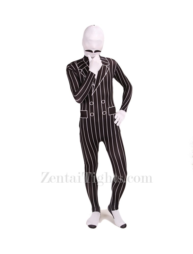 Black and White Stripe Full Body Halloween Spandex Holiday Unisex Cosplay Zentai Suit