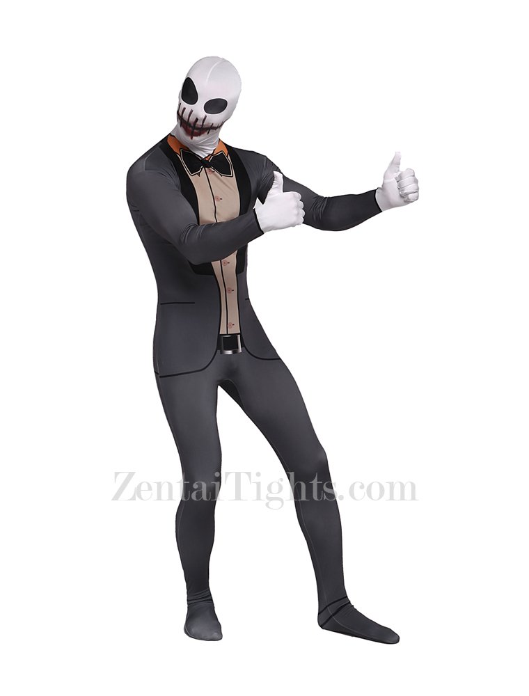Gray Suit Skeleton Skull Halloween Lycra Full Body Zentai Tights Suit