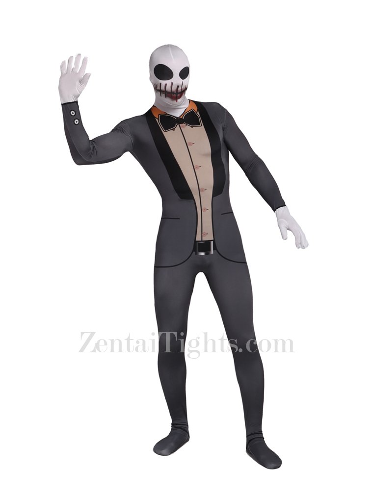 Gray Suit Skeleton Skull Halloween Lycra Full Body Zentai Tights Suit