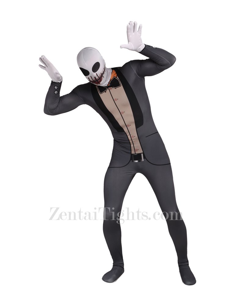 Gray Suit Skeleton Skull Halloween Lycra Full Body Zentai Tights Suit