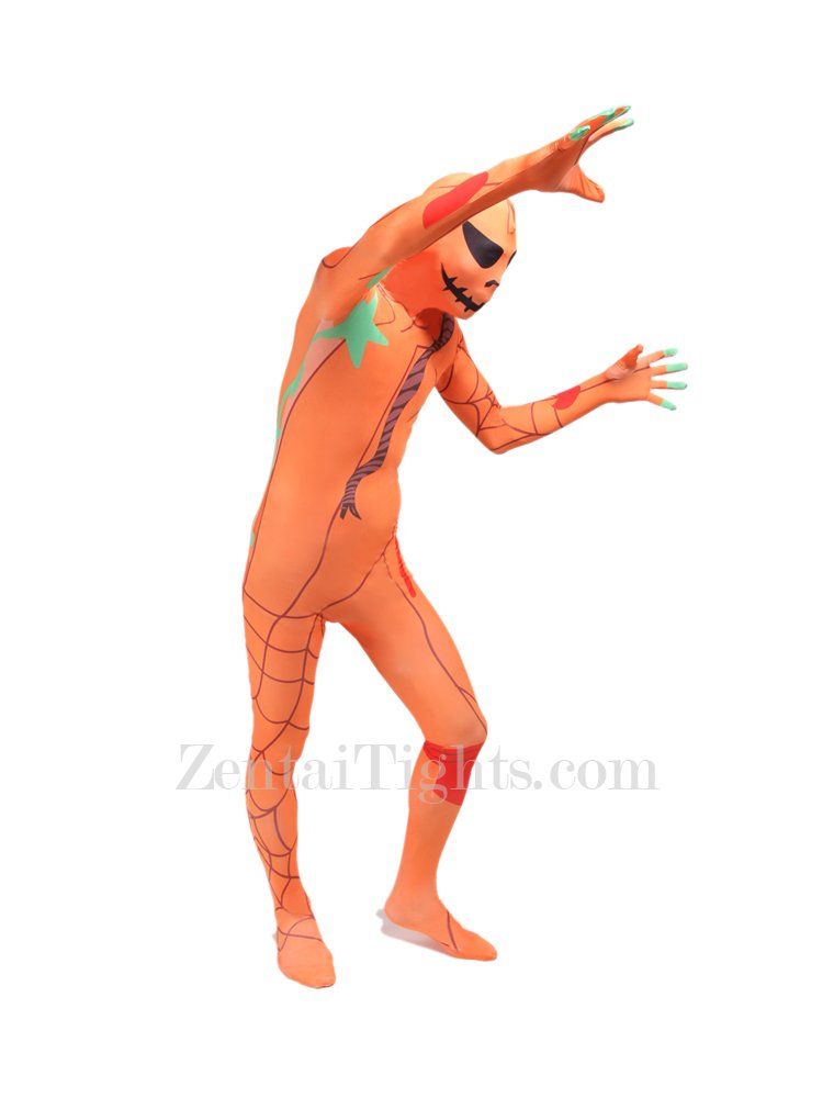 Orange Pumpkin Human Anatomy Full Body Halloween Spandex Holiday Unisex Cosplay Zentai Suit
