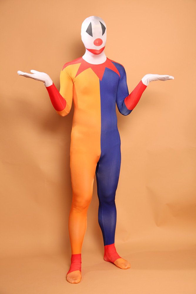 Orange and Blue Clown Halloween Full Body Spandex Holiday Unisex Lycra Morph Zentai Suit