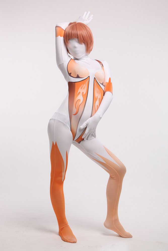 Orange and White Halloween Full Body Spandex Holiday Unisex Cosplay Zentai Suit